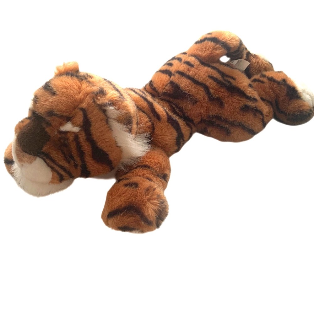 FAO Schwarz 16" Tiger Plush Stuffed Animal Floppy Laying Orange Black White